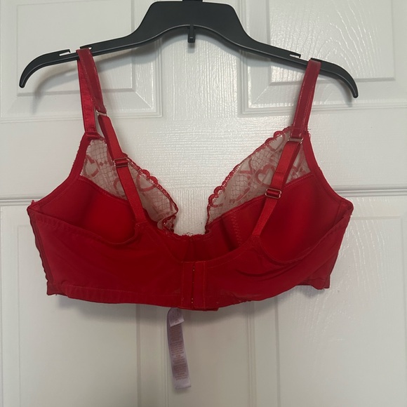 SAVAGE X FENTY 38DDD red balconette, sheer w/red glider threaded hearts - Picture 3 of 6